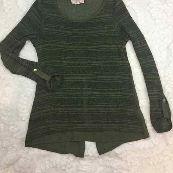 Olive Army Green Lightweight Open Back Sweater Pink Rose L - Picture 1 of 4